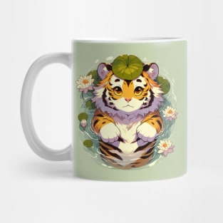 Kawaii Anime Tiger Bath With Water Lily Mug